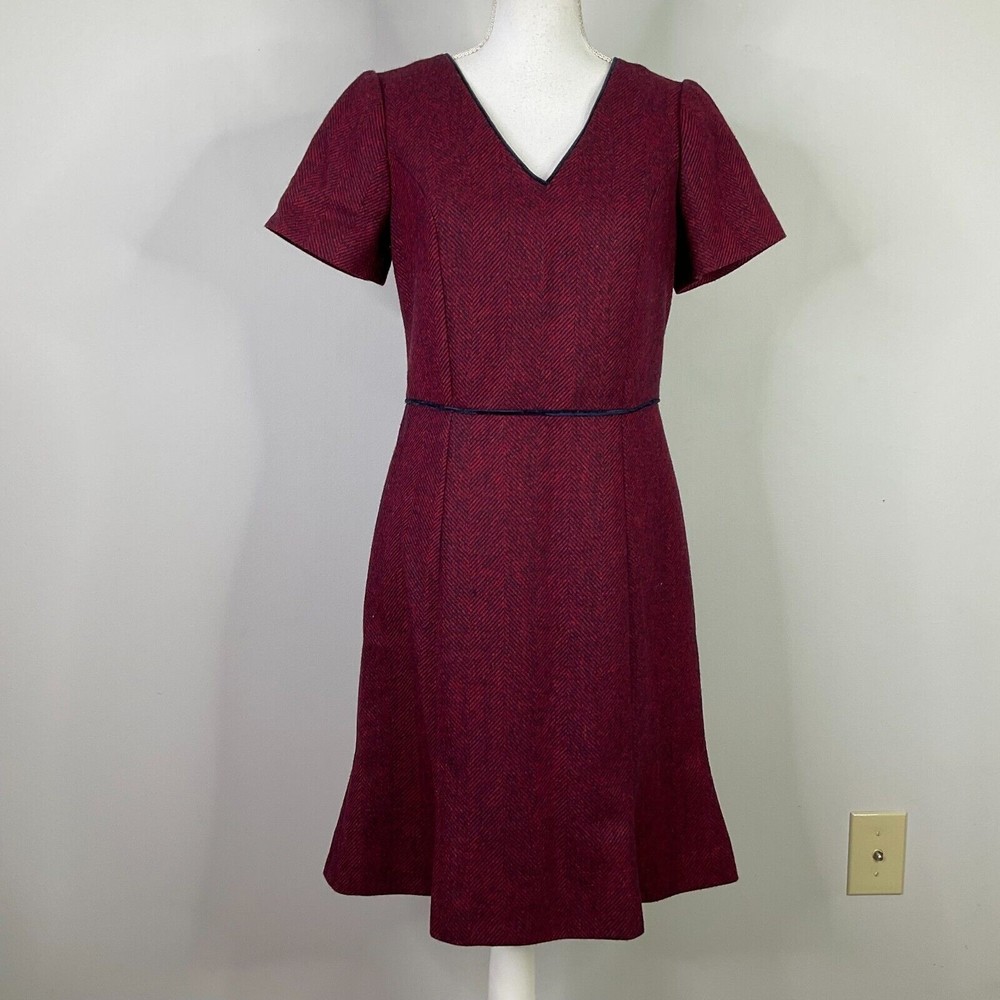 Boden Women's Burgundy V-Neck A-Line Dress